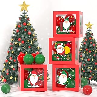Photo 1 of AJOYEGG Christmas Clear Balloon Boxes Party Decorations 4pcs Transparent Christmas Boxes with 50pcs 5inch Red Green Gold Balloons for Xmas Holiday Winter Party Baby Shower Decor https://a.co/d/fQRjG5H