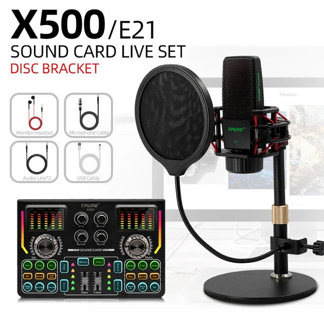 Photo 1 of X500 Sound Card Set E21 Studio Large Diaphragm Desktop Condenser Microphone Kit For Webcast Live Recording Singing Broadcasting
