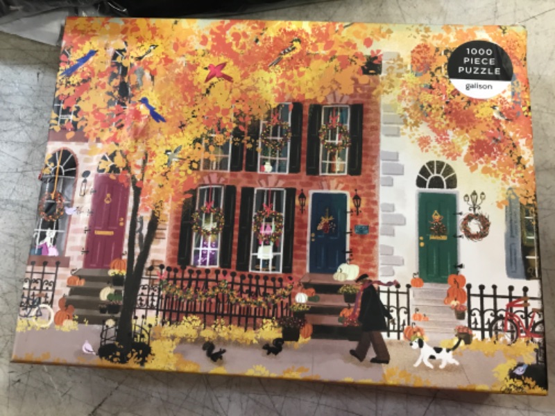 Photo 2 of Galison Autumn in The Neighborhood 1000 Piece Puzzle from Galison - 27" x 20" Beautifully Illustrated Puzzle from Joy LaForme, Thick & Sturdy Pieces, Challenging Activity for Adults, Unique Gift Idea!