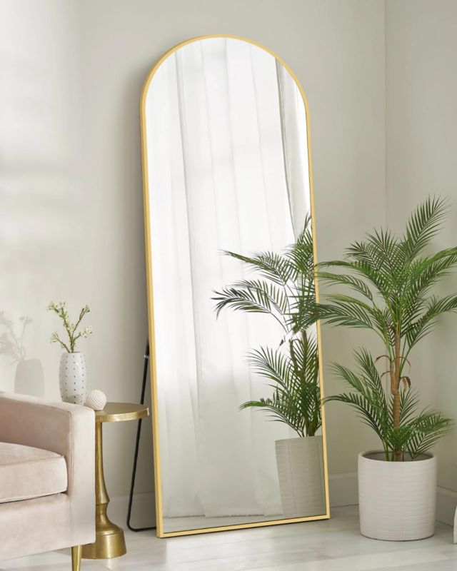 Photo 1 of 64"x21" Arched Full Length Mirror Gold Floor Mirror with Stand, Aluminium Metal Frame for Wall Mounted Full Body Mirror Leaning Body Mirror Hanging Wall Mirror for Bedroom Living Room Dressing Mirror
