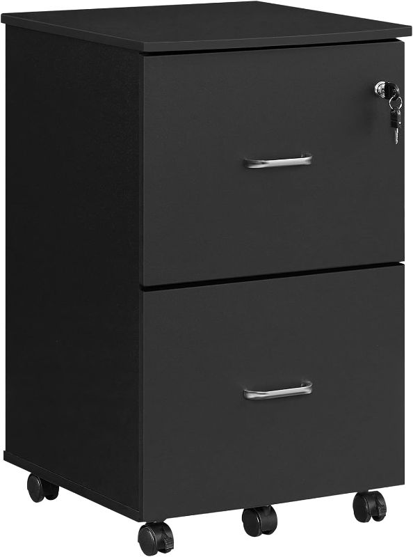 Photo 1 of VASAGLE 2-Drawer File Cabinet, Locking Filing Cabinet for Home Office, Small Rolling File Cabinet, Printer Stand, for A4, Letter-Size Files, Hanging File Folders, Modern, Black ULCD027T16V2
