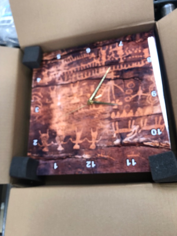 Photo 2 of 3D Rose USA - Southwest - Indian Petroglyphs on Sandstone Desk Clock, 6" x 6"
