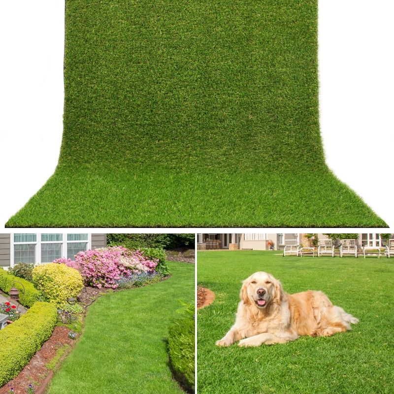 Photo 1 of AYOHA 6 FT x 10 FT Artificial Grass, Synthetic Realistic Fake Turf Grass Thick Lawn Pet Turf, Astroturf Rug Carpet for Indoor/Outdoor Landscape Balcony Patio Decor, Easy to Clean with Drain Holes