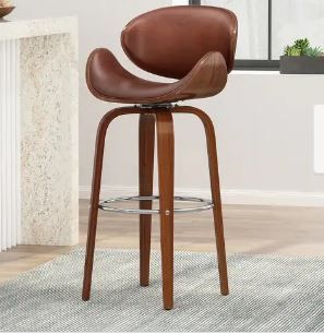 Photo 1 of Jakin Indoor Upholstered Swivel Barstool by Christopher Knight Home - Walnut + Cognac  Overall: 20.75 inches wide x 20 inches deep x 42.75 inches high
Seat height: 30 inches high
