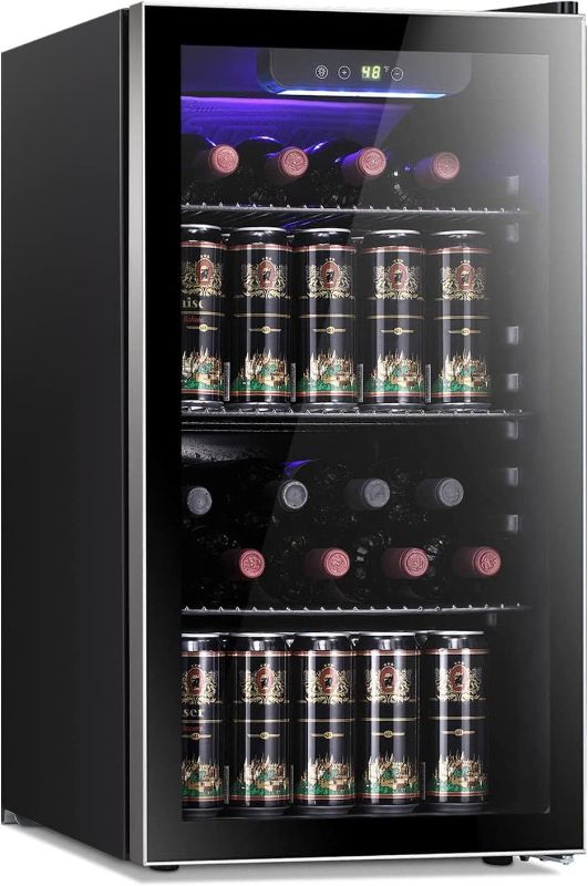 Photo 1 of Antarctic Star 26 Bottle 130 Can Wine Cooler/Cabinet Beverage Refrigerator Mini Wine Cellar Beer Soda Clear Glass Door Bar Fridge Quiet Compressor Adjust Temp Freestanding 3.2cu.ft Black