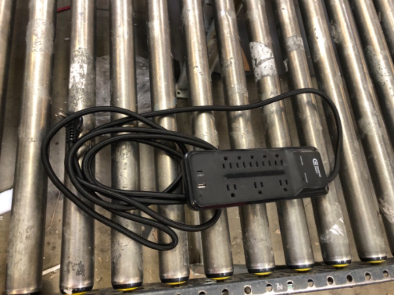 Photo 2 of Commercial Electric 12 Ft. Braided Cord 8-Outlet Surge Protector with 1 USB and 1 USB-C, Black
