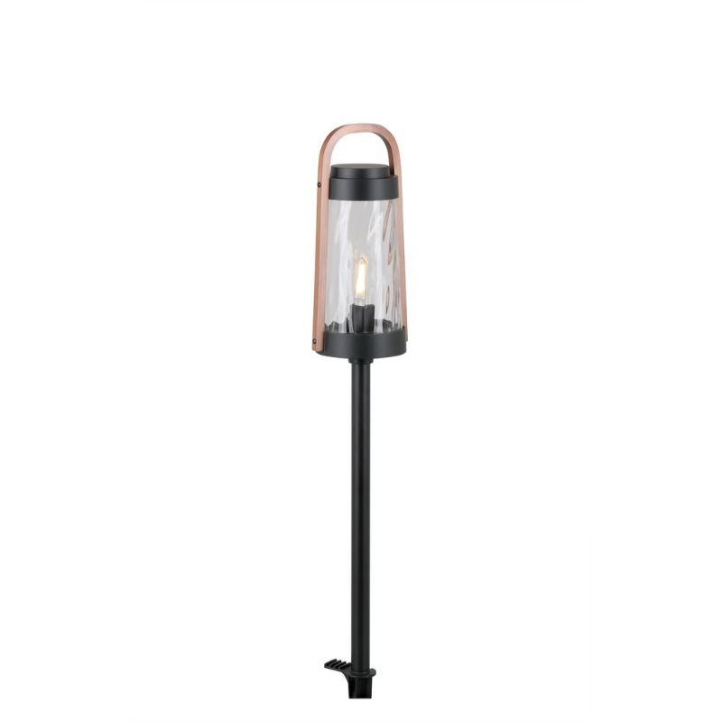 Photo 1 of Hampton Bay Oakman Low Voltage Black/Copper LED Path Light with Clear Water Glass
