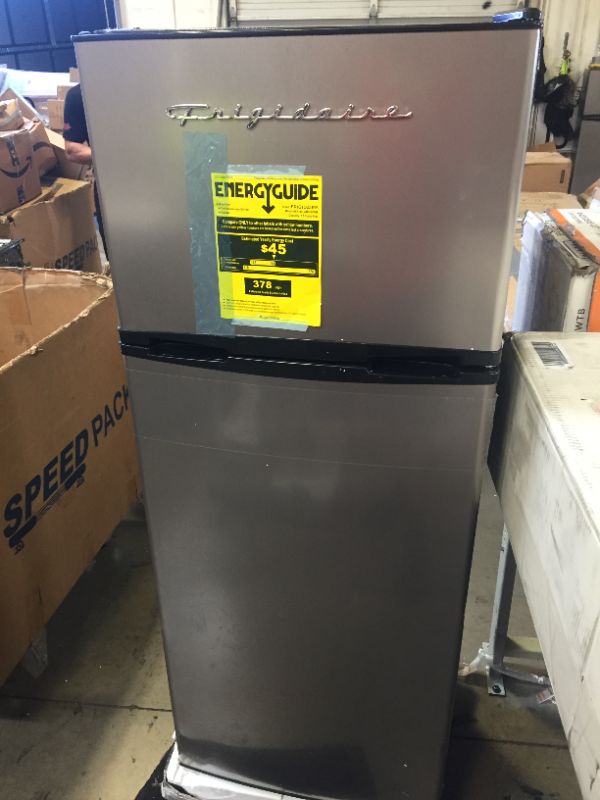 Photo 2 of Frigidaire EFR749AMZ, 2 Door Apartment Size Refrigerator with Freezer, 7.5 Cu Ft, Retro, Silver, Platinum

