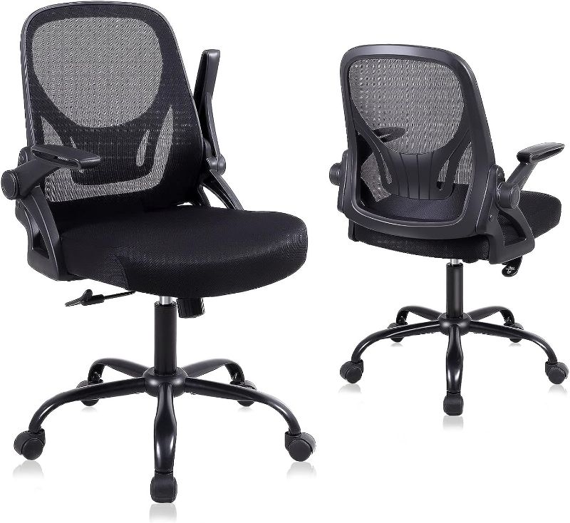 Photo 1 of Flysky Office Chair Ergonomic Desk Chair Comfy Mesh Computer Chairs with Adjustable Height, Mid Back Modern Swivel Chair with Lumbar Support Flip-Up Arms for Home Office, Black
