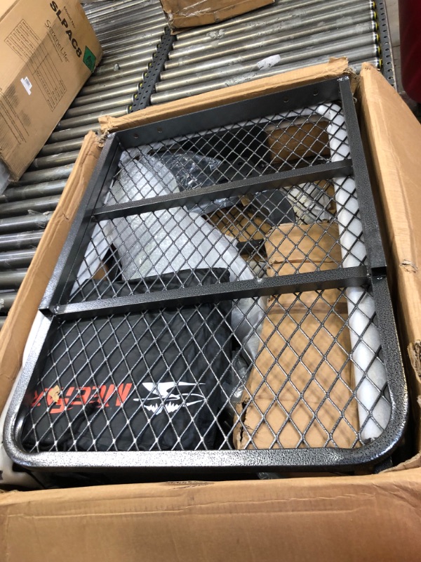 Photo 2 of MeeFar Folding Hitch Mount Cargo Carrier Basket 60" X 20" X 6"+Waterproof Cargo Bag 16 Cubic Feet(58" 19" 24"),Hauling Weight Capacity of 500 Lbs and A Folding Arm.with Hitch Stabilizer,Net and Straps HITCH BASKET and BAG