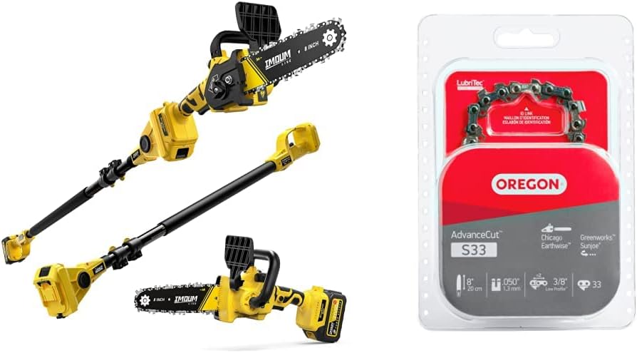 Photo 1 of 2-in-1 Brushless Pole Saw & Mini Chainsaw, IMOUMLIVE 8" Cutting Cordless Power Pole Saw & Oregon S33 AdvanceCut Replacement Chainsaw Chain, for Pole Saws & Chain Saw Tools 8-Inch Guide Bar