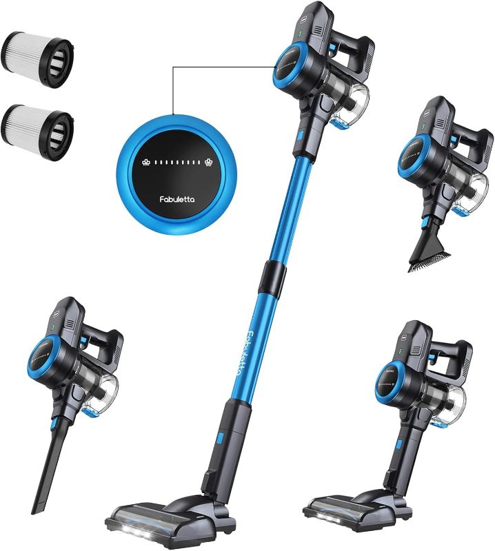 Photo 1 of FABULETTA Cordless Vacuum Cleaner, Strong Brushless Motor with 24Kpa Max Suction, 6 in 1 Lightweight Stick Vacuum Cleaner with 45 Min Max Runtime Detachable Battery for Hardfloor Carpet Pet Hair, Blue
