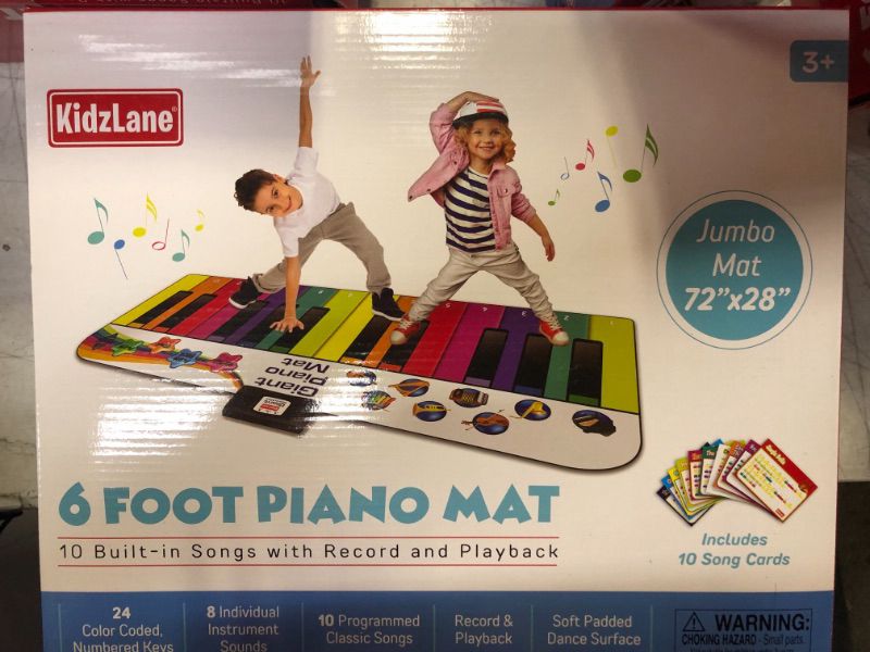 Photo 2 of Kidzlane Floor Piano Mat for Kids and Toddlers | Giant 6 ft. Piano Mat, 24 Keys, 10 Song Cards, Built in Songs, Record & Playback, 8 Instrument Sounds | Dance Mat Toy for Boys & Girls Ages 3 Plus Rainbow Piano Mat