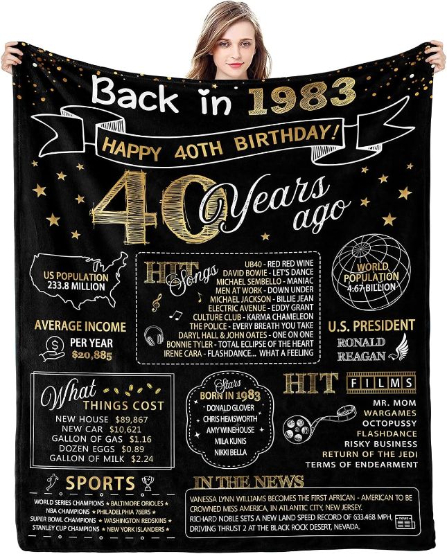 Photo 1 of 40th Birthday Gifts for Women Men Happy 40th Birthday Decorations for Women Her 1983 40 Year Old Bday Gift Ideas for Wife Husband Mom Dad 40th Birthday Blanket 60 x 50 Inches for Women Turning 40