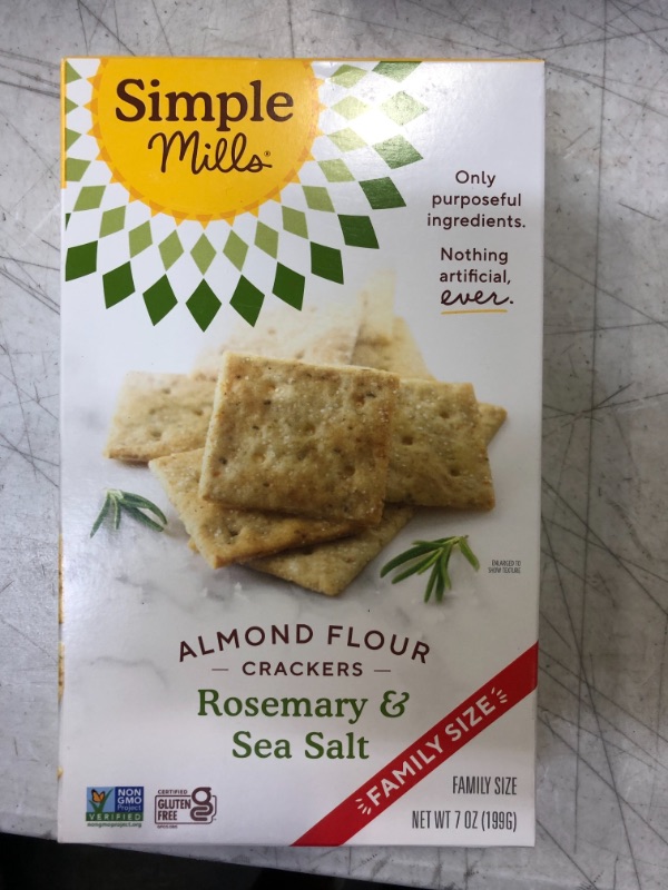 Photo 1 of 5 Pack Lot ,  Simple Mills Almond Flour Crackers, Family Size, Rosemary & Sea Salt - Gluten Free, Vegan, Healthy Snacks, 7 Ounce (Pack of 1) Rosemary & Sea Salt 7 Ounce (Pack of 1) Exp 10/28/23