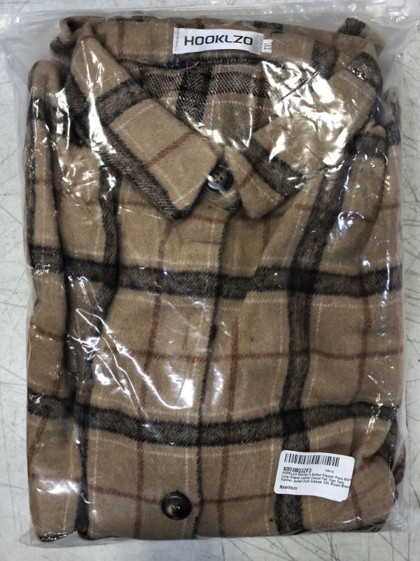 Photo 2 of HOOKLZO Women's 2023 Fall Clothes Plaid Shacket Jacket Oversize Long Sleeve Button Down Flannel Size XXL