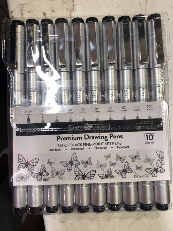 Photo 2 of Brite Crown Drawing And Sketching Pens Set - 10 Black Fineliner Pens 0.2mm To 1.0mm Width Tips & 2.5mm Micro Calligraphy Brush-tip Pen, Ideal Gift Idea For Artists And Beginners