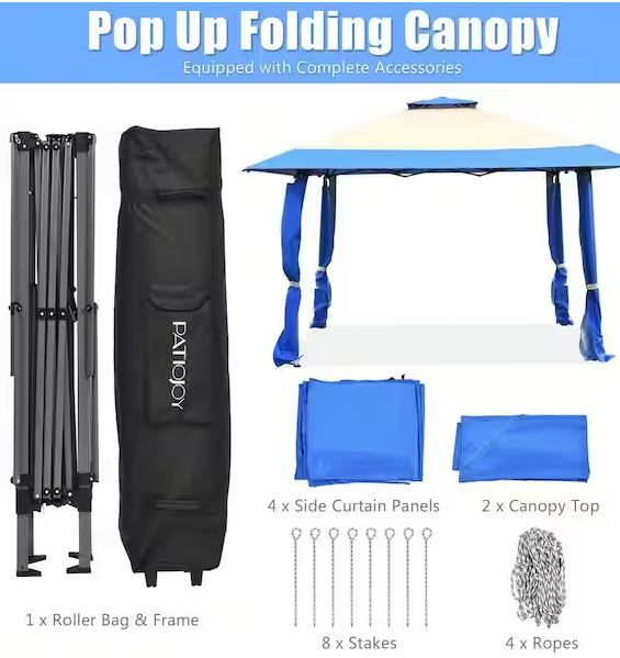 Photo 1 of 13 ft. x 13 ft. Blue Pop Up Canopy Tent Instant Outdoor Folding Canopy Shelter
