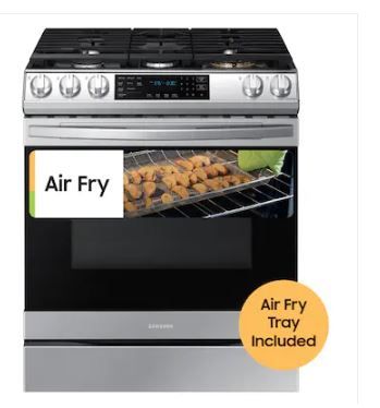 Photo 1 of Samsung 30-in 5 Burners 6-cu ft Self-cleaning Air Fry Convection Oven Slide-in Smart Natural Gas Range (Fingerprint Resistant Stainless Steel)