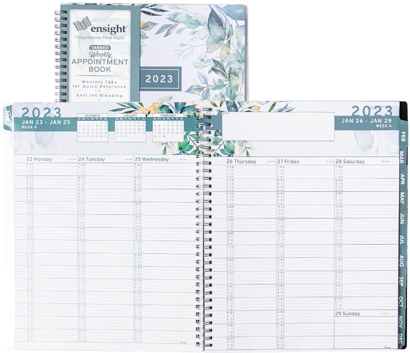 Photo 1 of 2023 Ensight Tabbed Appointment Book & Planner 8.5 x 11 inches, Large Tabbed Daily Hourly Weekly Planner, Calendar and Schedule Book 15-Minute time Slots, Business and Personal Planner (Floral) 2023 Floral New Edition