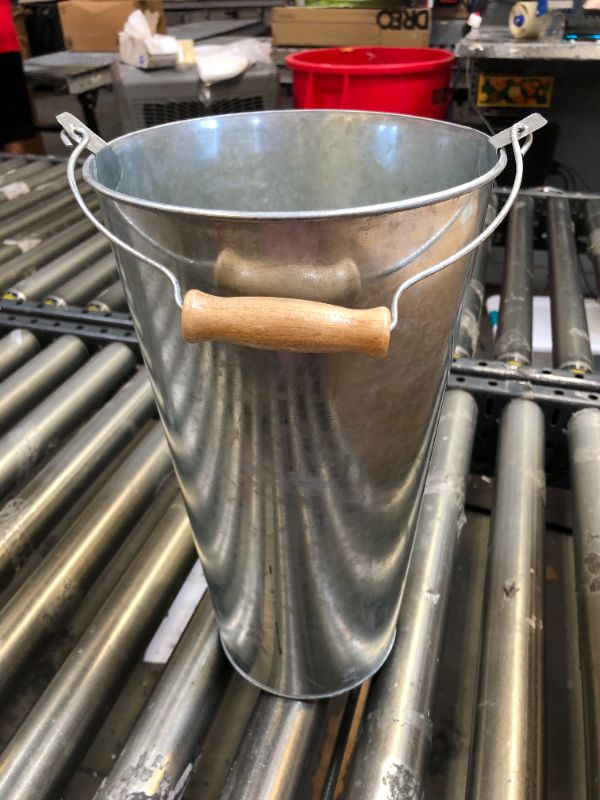 Photo 1 of 13.8 Inch Galvanized Tall Metal Vase Farmhouse Flower French Bucket with Handle Rustic Decoration for Vintage Home Decor, Silver
