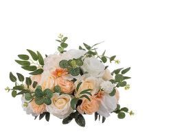 Photo 4 of  Flower Ball Arrangement Bouquet - 13.8 inch Diam Champagne & White Fake Flowers Roses Balls for Centerpiece Decoration 13.8" Diam, Champagne & White