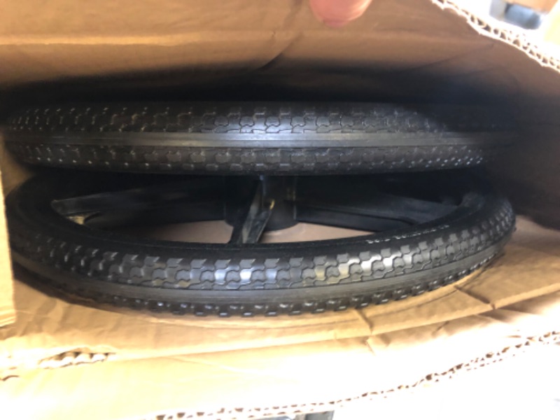 Photo 2 of BAIVE BW 2 Pcs 20" Flat Free Tires Polyurethane Non-inflated Tires Wheels, 20x2 Inch Tire with 3/4 Ball Bearings, 2.44" Centered Hub for Wheelbarrow, Garden Carts, Garden Trailers, Roofing Equipment 20x2/2PACK