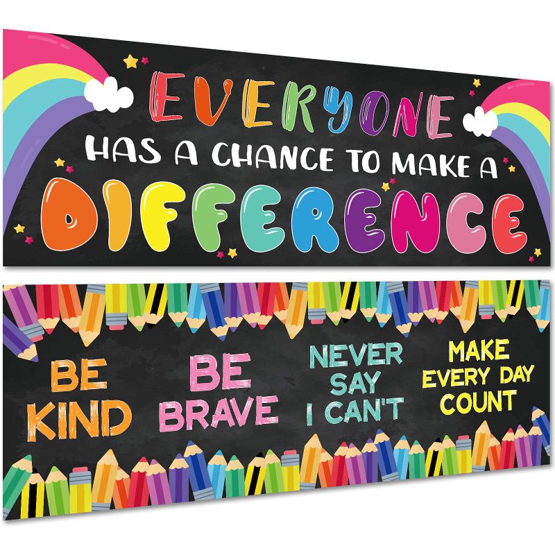 Photo 1 of 2 Pack Motivational Classroom Decorations Banner Posters for Teachers, Positive/Inspirational/Growth Mindset Banner for Students Educational, Bulletin Board/Wall Decor for Preschool/Elementary Multicolor