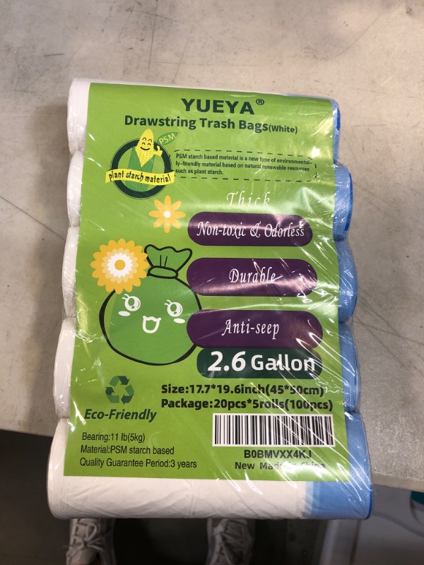 Photo 2 of YUEYA Drawstring Trash Bags - 2.6 Gallon, 100 Count | Eco-Friendly, Tear-Resistant, and Versatile Garbage Bags for Home and Office