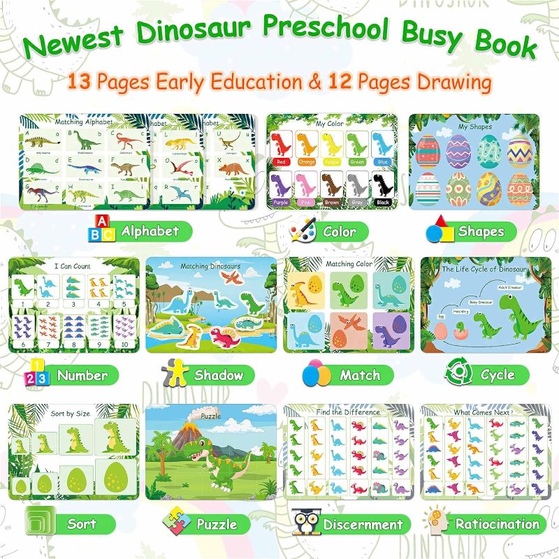 Photo 1 of iGetooy Montessori Preschool Learning Activities Busy Book for Toddlers, Dinosaur Themes Quiet Book for Kids