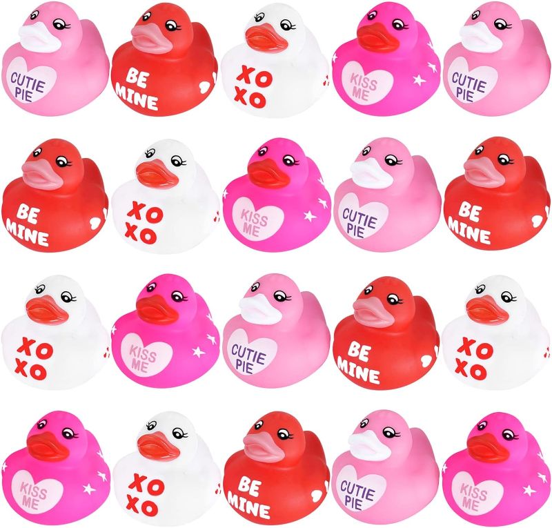 Photo 1 of 20 Pcs Valentine Rubber Duckies Valentine's Day Heart Ducks Small Tiny Rubber Ducks for Kids Valentine's Day Toys Gift Valentines School Classroom Exchange Gift Valentines Party Favors Giveaways
