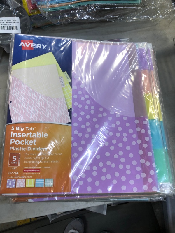 Photo 1 of Avery Big Tab Insertable Pocket Dividers for 3 Ring Binders, 5-Tab Set, Assorted Designs, 3 Sets (11255)