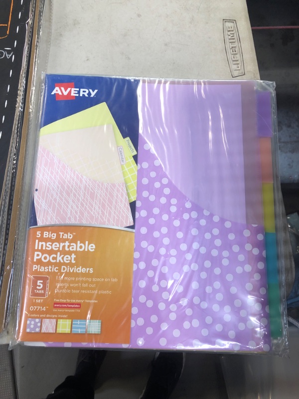 Photo 2 of Avery Big Tab Insertable Pocket Dividers for 3 Ring Binders, 5-Tab Set, Assorted Designs, 3 Sets (11255)