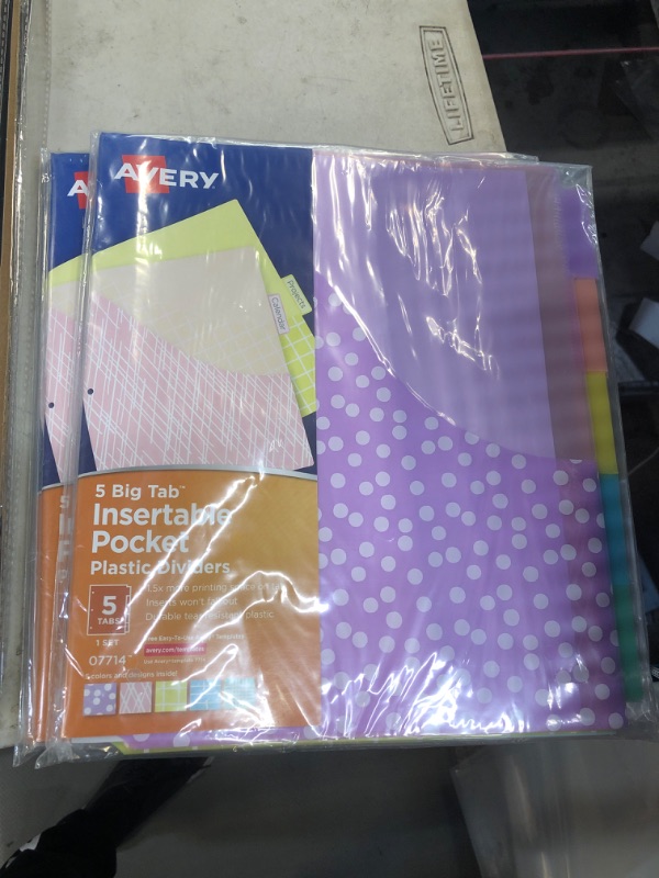 Photo 2 of Avery Big Tab Insertable Pocket Dividers for 3 Ring Binders, 5-Tab Set, Assorted Designs, 3 Sets (11255)