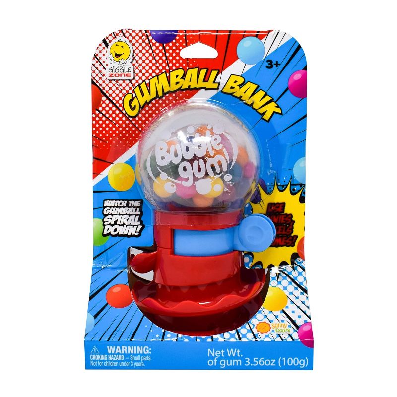 Photo 1 of Gumball Machine for Kids with Gumballs - Bubble Gum Mini Candy Dispenser | Piggy Bank for Kids - Receive Red or Yellow Machine Colors May Vary - Sunny Days Entertainment
