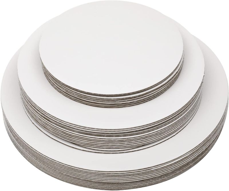 Photo 1 of 36 Packs Cake Boards Round 6/8/10 Inch White Cake Circles Rounds Base Food-Grade Cardboard Cake Plate?3 Size/12pcs Each,Thinner But Stronger? qiqee
