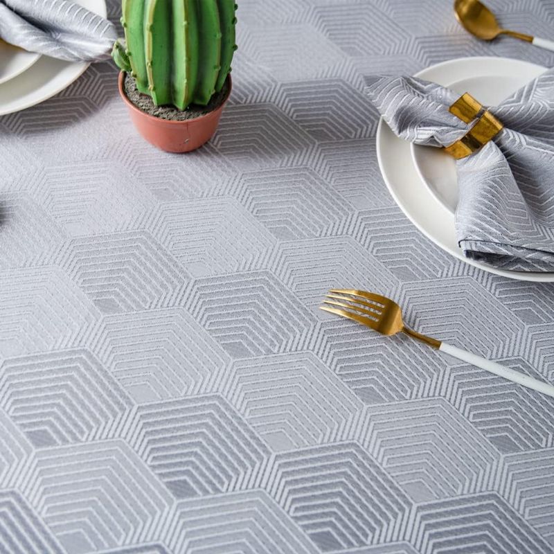 Photo 1 of  Tablecloths for Rectangle Tables 60x70 Inch-Grey Geometric Polyester Waterproof Wrinkle Free Washable Table Covers -Summer Kitchen & Table Linens for , 2 COUNT 