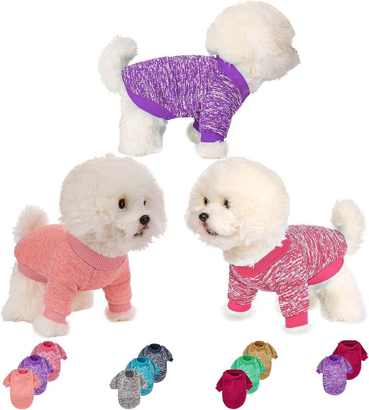 Photo 1 of  Dog Sweater, Dog Sweaters for Small Dogs, 3 Pack Warm Soft Pet Clothes for Puppy, Medium Large Cat, Dogs Girl or Boy, Dog Shirt for Winter Christmas (Small, Pink+Purple+HotPink), SIZE 10