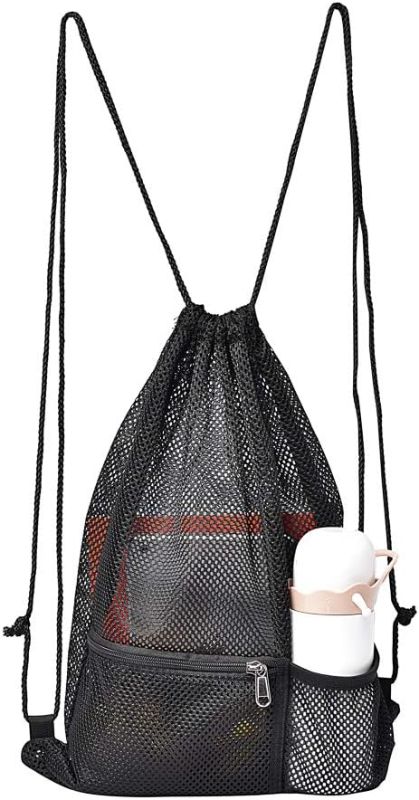 Photo 1 of  Heavy Duty Mesh Drawstring Bag, Sport Equipment Storage Bag for Beach, Swimming (Black)
Visit the MAY TREE Store, 2 COUNT 