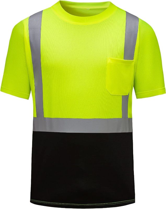 Photo 1 of  High Visibility Class 3 Shirts Quick Dry Safety T Shirts with Reflective Strips and Pocket Short Sleeve Mesh Hi Vis Construction Work Shirt for Men/Women Black Bottom Lime,Medium