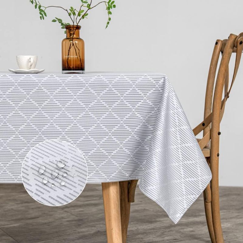 Photo 1 of  Tablecloths for Rectangle Tables 60x120 Inch-Grey Moroccan Polyester Waterproof Wrinkle Free Washable Table Covers -Summer Kitchen & Table Linens for Dining,Outdoor & Picnic