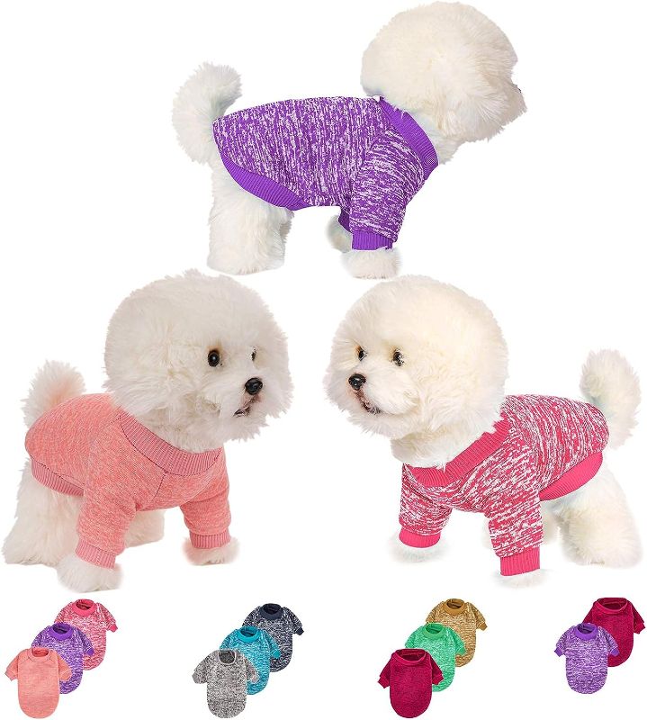 Photo 1 of , Dog Sweaters for Small Dogs, 3 Pack Warm Soft Pet Clothes for Puppy, Medium Large Cat, Dogs Girl or Boy, Dog Shirt for Winter Christmas (Small, Pink+Purple+HotPink), SIZE SMALL 