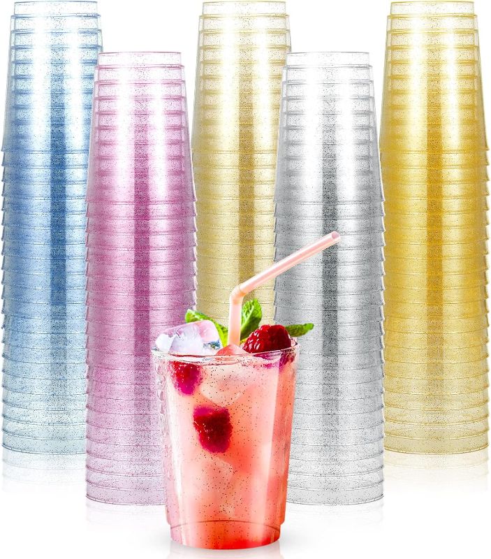 Photo 1 of 300 Pack 10 oz Glitter Plastic Cups Disposable Plastic Cups Cocktail Cups Drink Cups for Party Wedding Valentine's Day Bridal Shower Mother's Day Celebrations Supplies (Various Color)