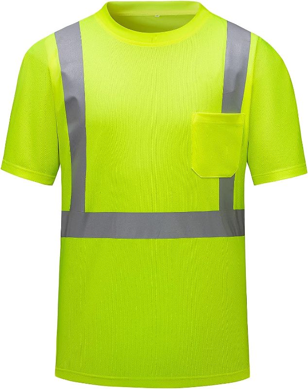 Photo 1 of DPSAFETY High Visibility Shirts Quick Dry Safety T Shirts with Reflective Strips and Pocket Short Sleeve Mesh Hi Vis Construction Work Class 2 Shirt for Men/Women Lime, SIZE5XL