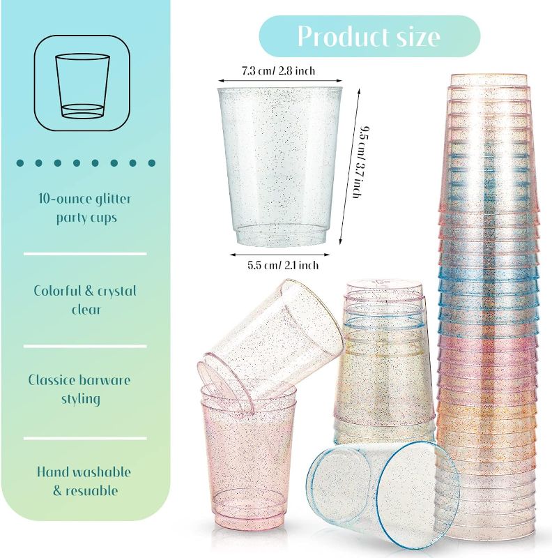 Photo 1 of 300 Pack 10 oz Glitter Plastic Cups Disposable Plastic Cups Cocktail Cups Drink Cups for Party Wedding Valentine's Day Bridal Shower Mother's Day Celebrations Supplies (Various Color)