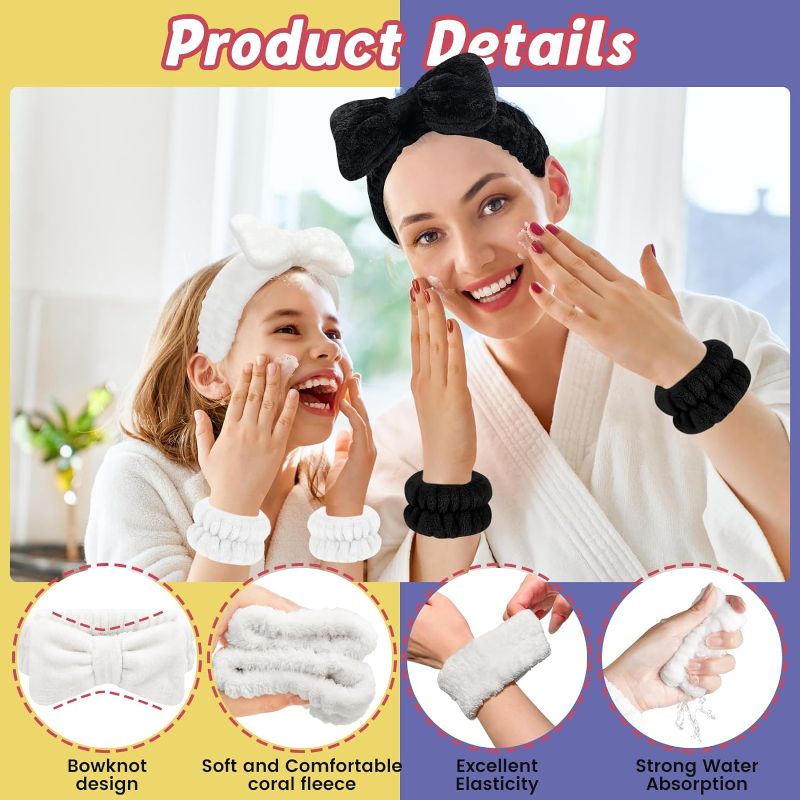 Photo 1 of  6 Pack Face Wash Headband And Wristband Set,Wrist Towels, Spa Makeup Headband For Washing Face,Mother'S Day Gifts, Bridal Shower Favors, Birthday Presents, Or For Spa-Themed Parties, 2 PACK 