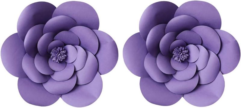 Photo 1 of 2pcs 12inch Paper Flower Backdrop Decoration Party Paper Flower Wedding Rose Flower Wall Backdrop DIY Paper Handmade Craft for Nursey,Baby Shower,Birthday,Home Decor (12inch, Purple)
