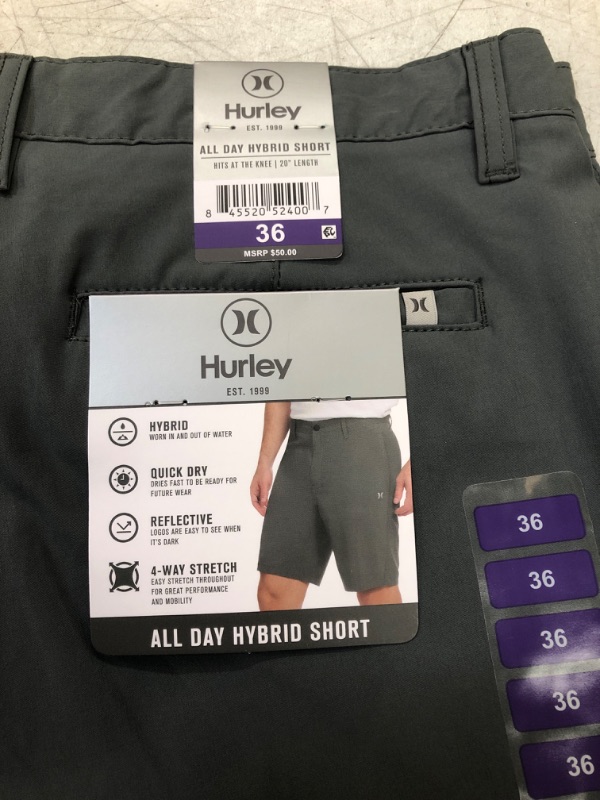 Photo 3 of Hurley Mens All Day Hybrid Shorts Quick Dry 4-Way Stretch Gray Size 36
