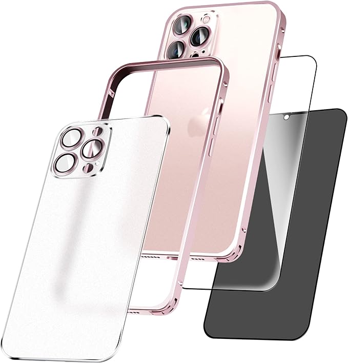 Photo 1 of AKUANER Compatible for iPhone 13 Pro Max Case, Metal Frame, Detachable Translucent Matte Back, with 2 Pack Screen Protector, Cover Designed for iPhone 13 Pro Max 6.7 Inch,Pink
