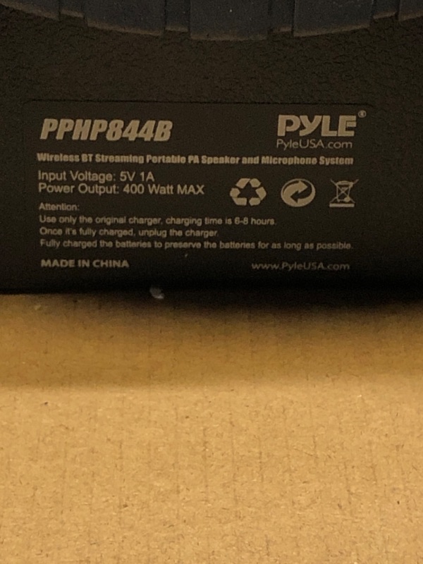 Photo 5 of Pyle 400W Portable Bluetooth PA Loudspeaker - 8” Subwoofer System, 4 Ohm/55-20kHz, USB/MP3/FM Radio/ ¼ Mic Inputs, Multi-Color LED Lights, Built-in Rechargeable Battery w/ Remote Control -PPHP844B (MISSING CONTROL)